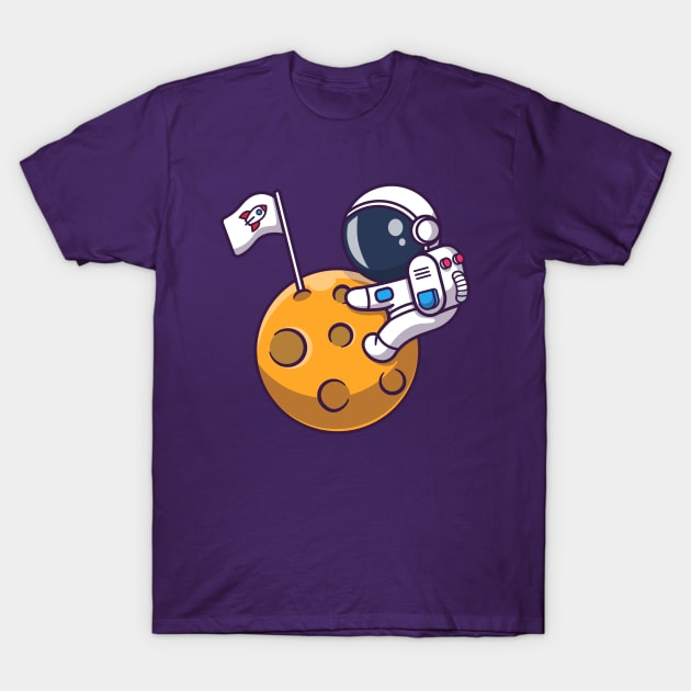 Cute Astronaut On Moon Cartoon T-Shirt by Catalyst Labs